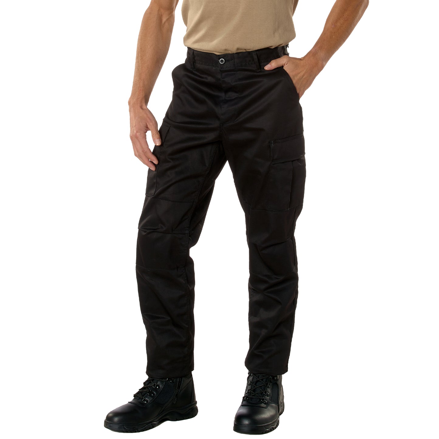 Relaxed Fit BDU Cargo Pants Black & Camouflage Zip Fly Mens Camo Battle Pants