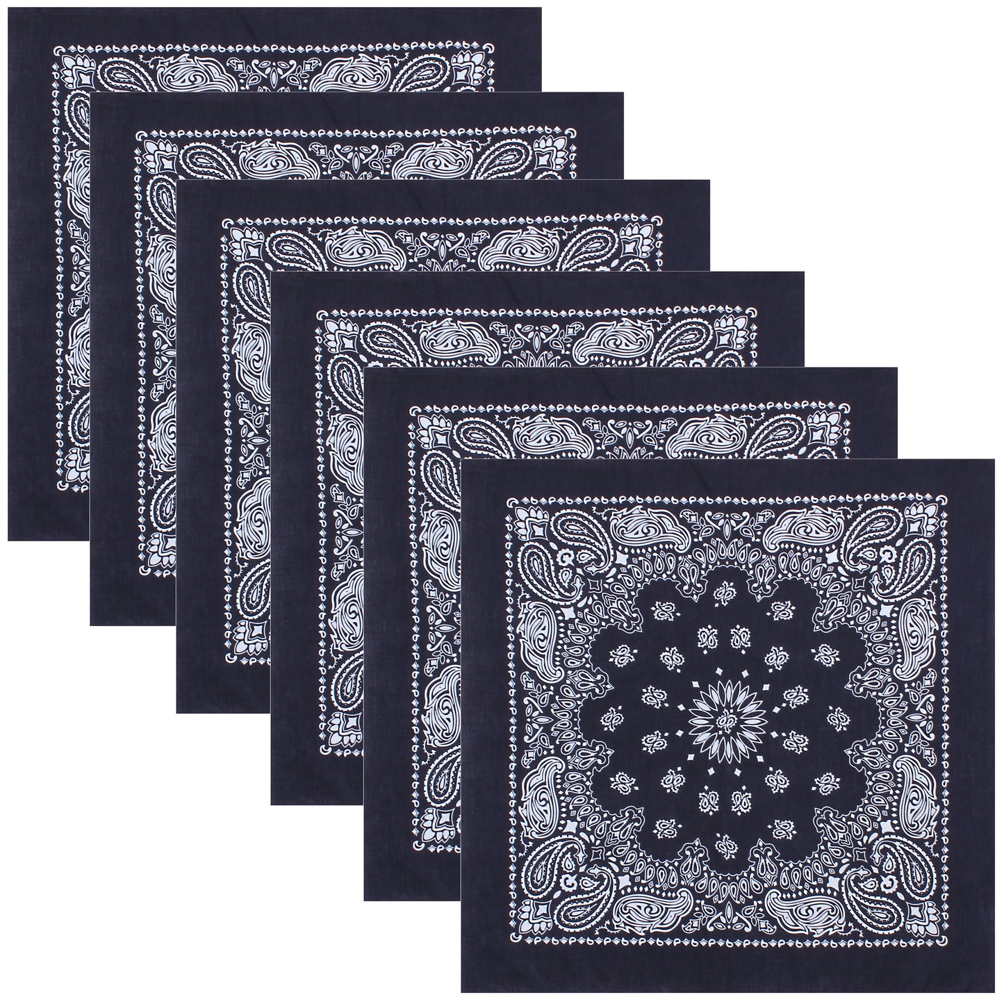 Navy Blue Paisley Trainmen Bandana 6-Pack Dust Mask Headband Skull Cap 22"x22"
