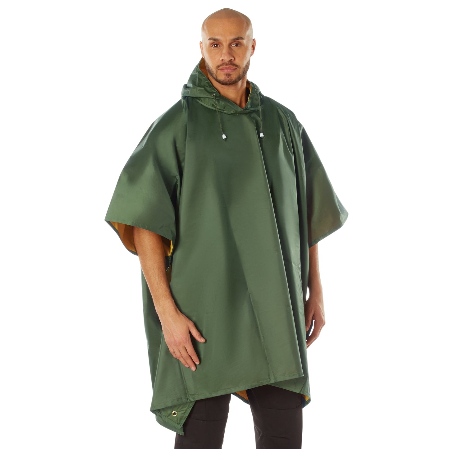 Rothco Reversible Rubberized Poncho - Olive Drab/Yellow Reversible Rain Poncho