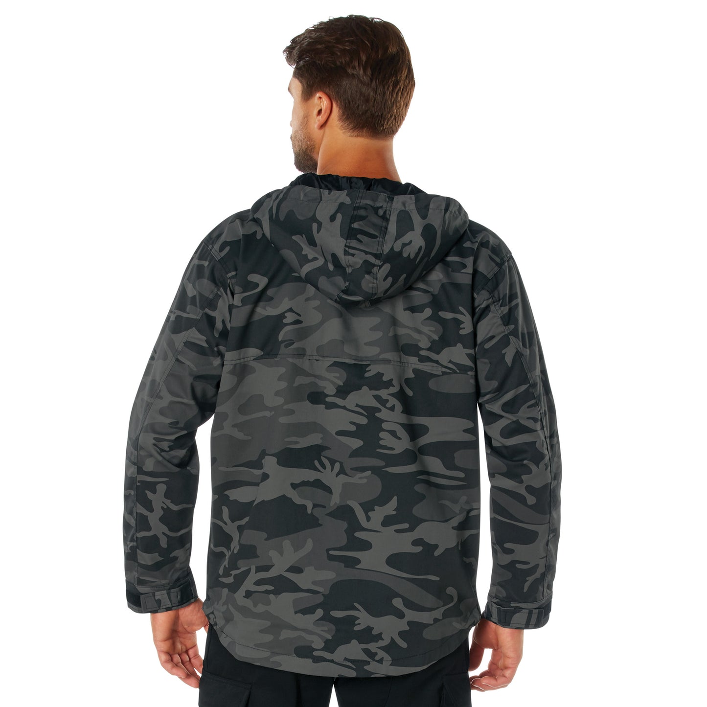 Men's Black Camo Quarter Zip Anorak Parka - Tactical Pullover Jacket With Hood