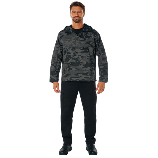Men's Black Camo Quarter Zip Anorak Parka - Tactical Pullover Jacket With Hood
