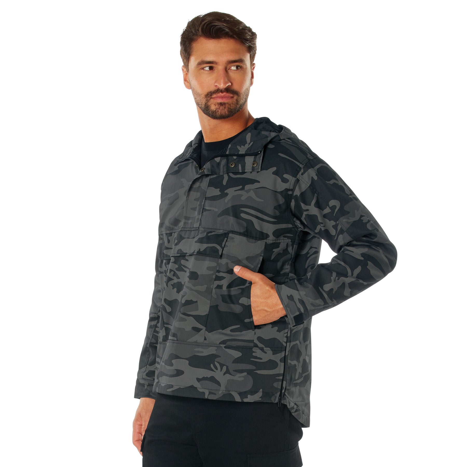 Men's Black Camo Quarter Zip Anorak Parka - Tactical Pullover