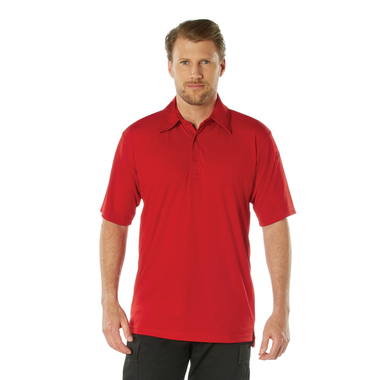 Men's Tactical Performance Polo Shirt In Grey or Red 3-Button Polyester Golf