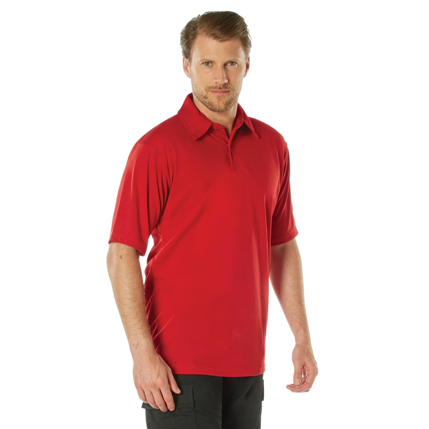 Men's Tactical Performance Polo Shirt In Grey or Red 3-Button Polyester Golf