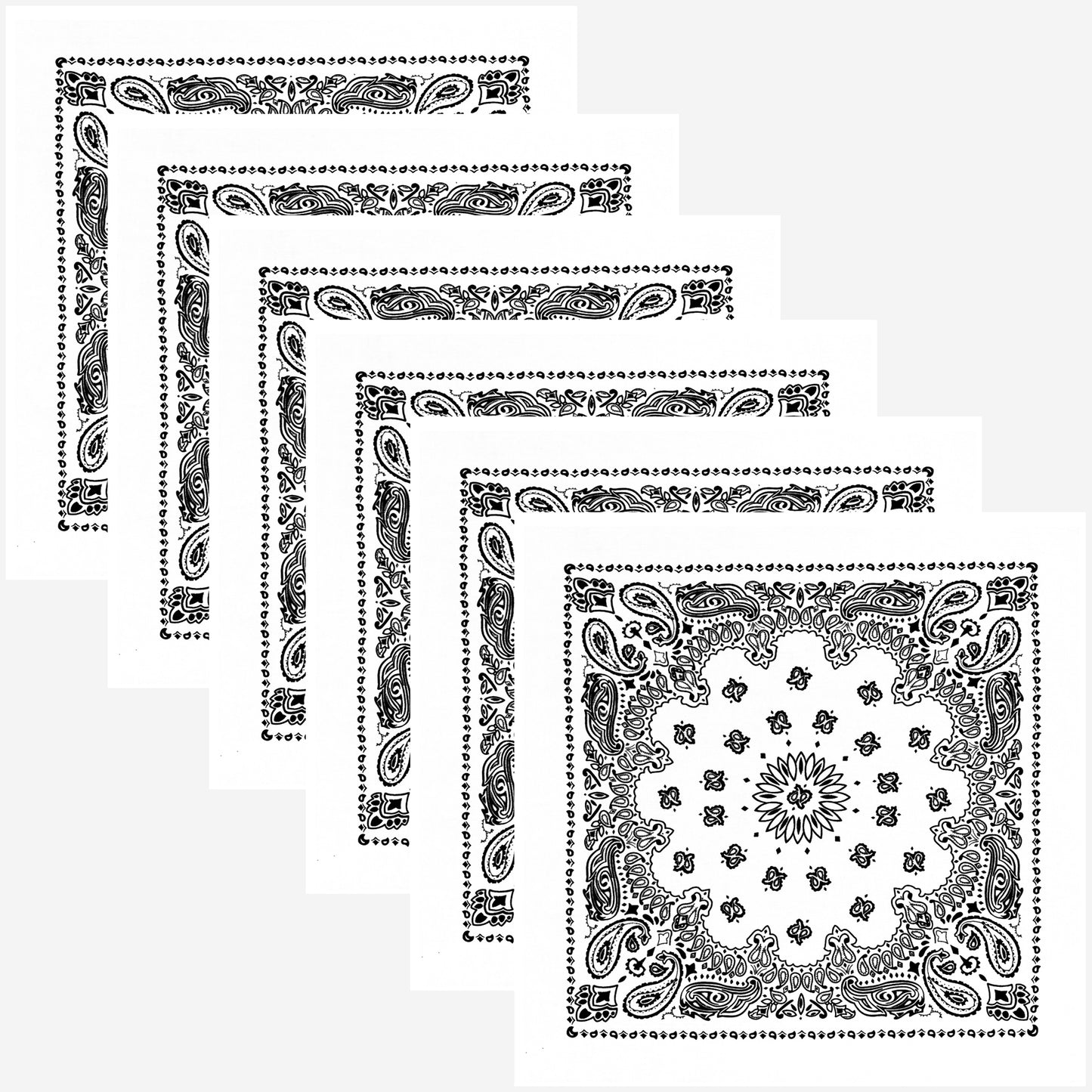 White Paisley Trainmen Bandana 6-Pack Face Mask Headband & Skull Cap 22"x22"