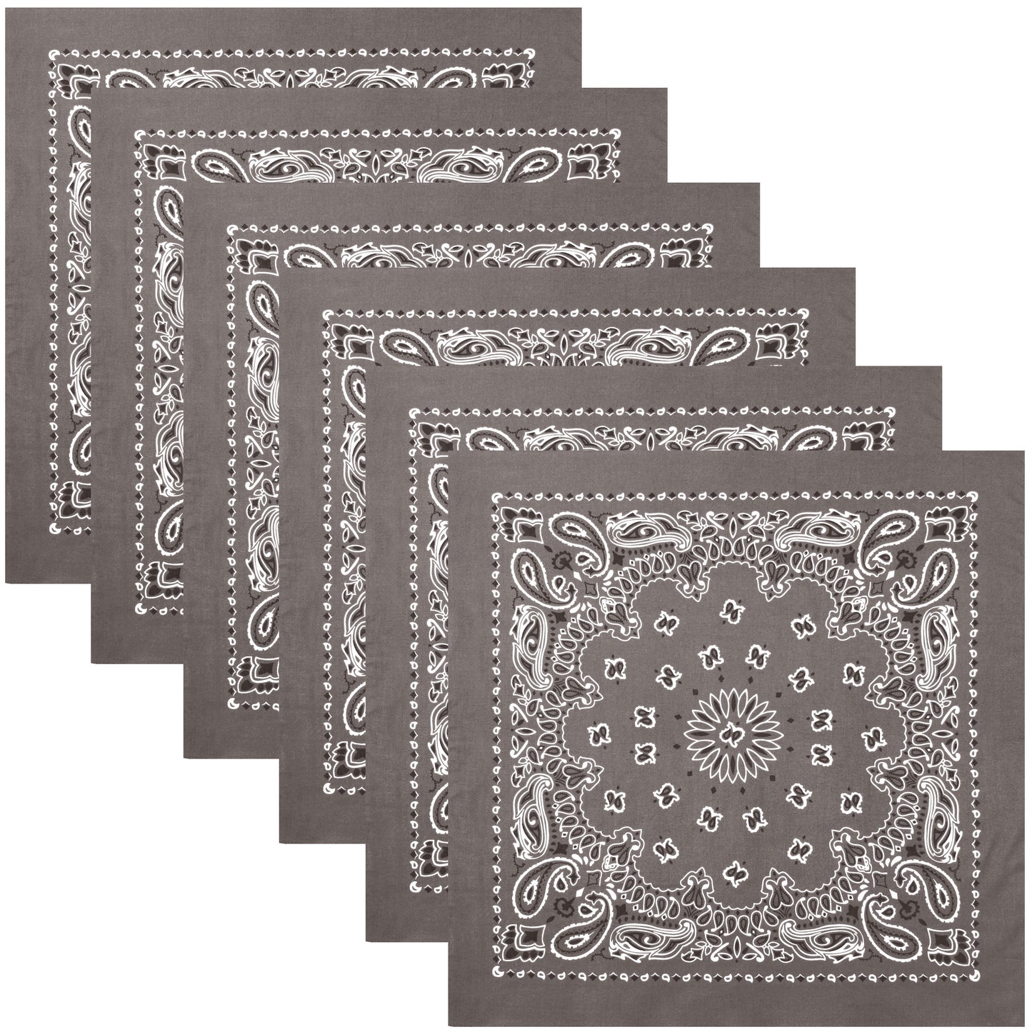 Grey Paisley Trainmen Bandana 6-Pack Dust Mask Headband Skull Cap 22"x22"