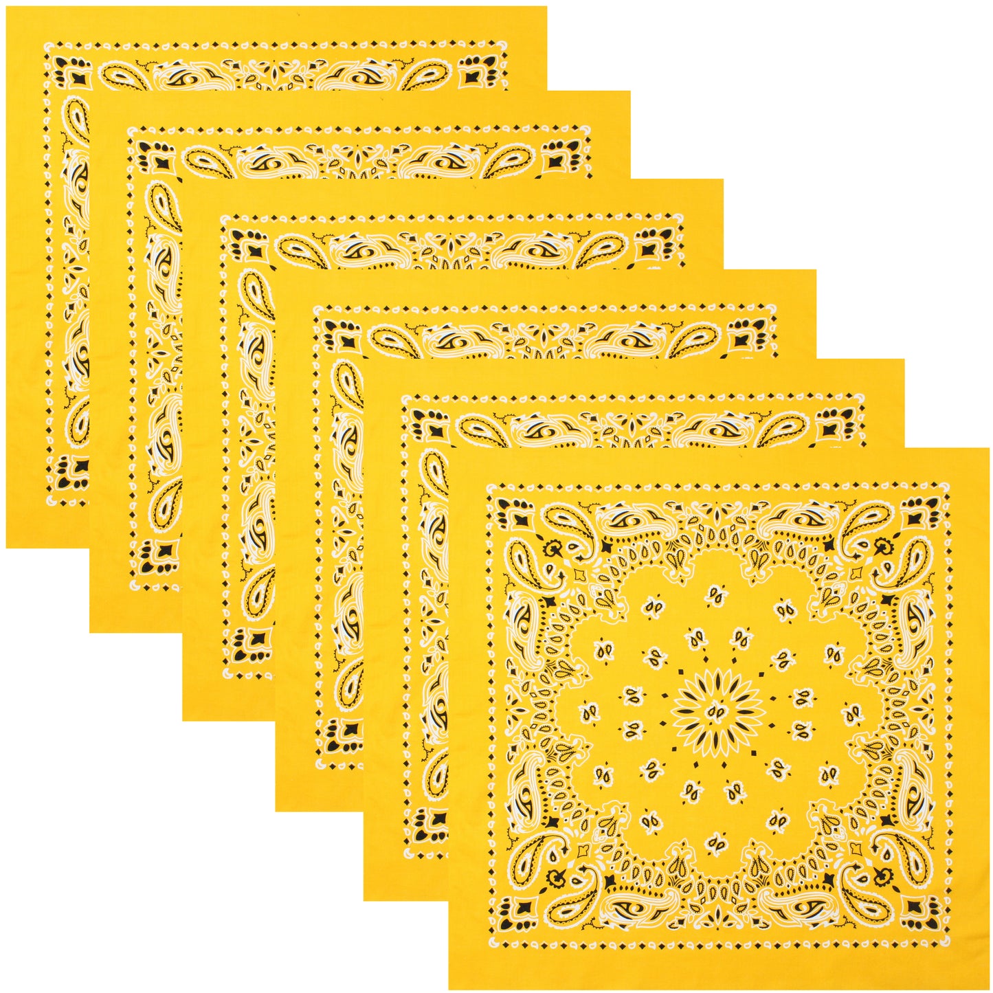Yellow Paisley Trainmen Bandana 6-Pack Dust Mask Headband Skull Cap 22"x22"