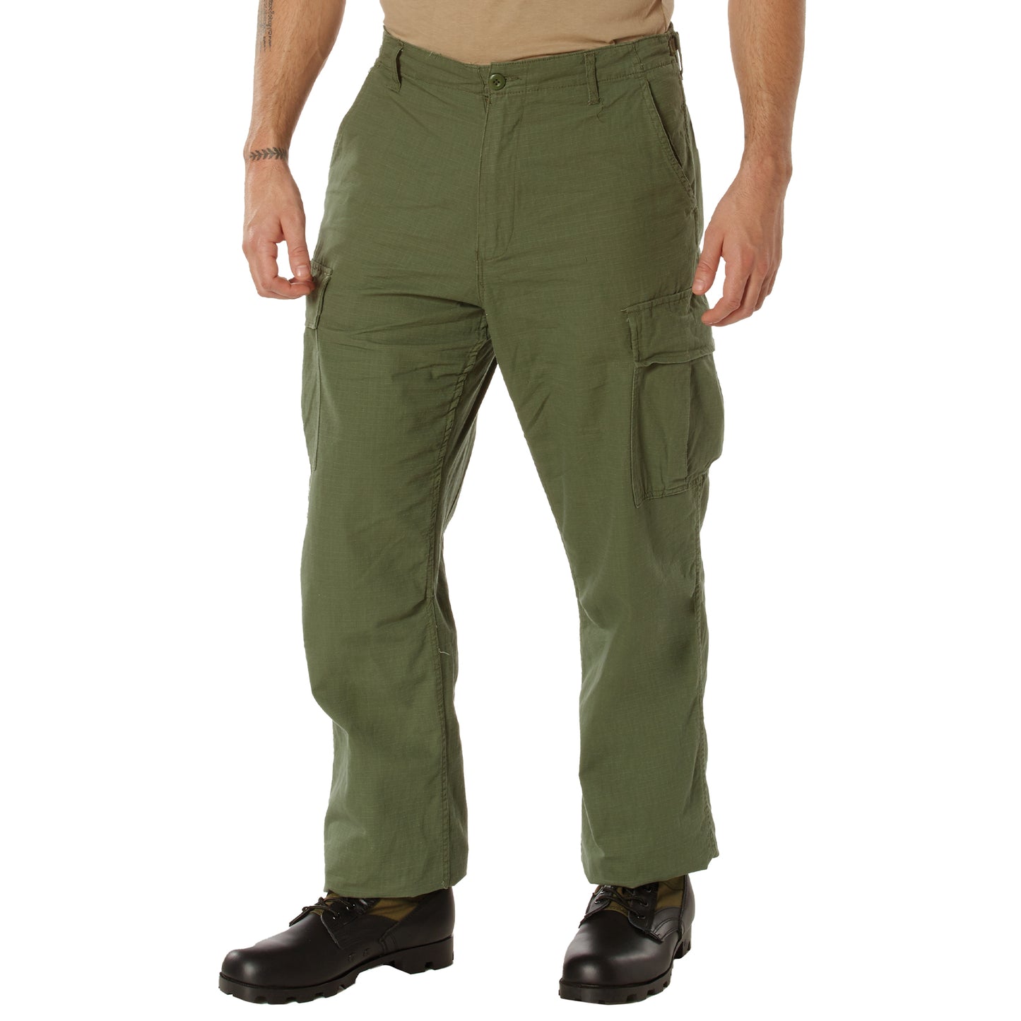 Vintage Vietnam Fatigue Cargo Pants Rip-Stop - Olive Drab 100% Cotton Rip-Stop