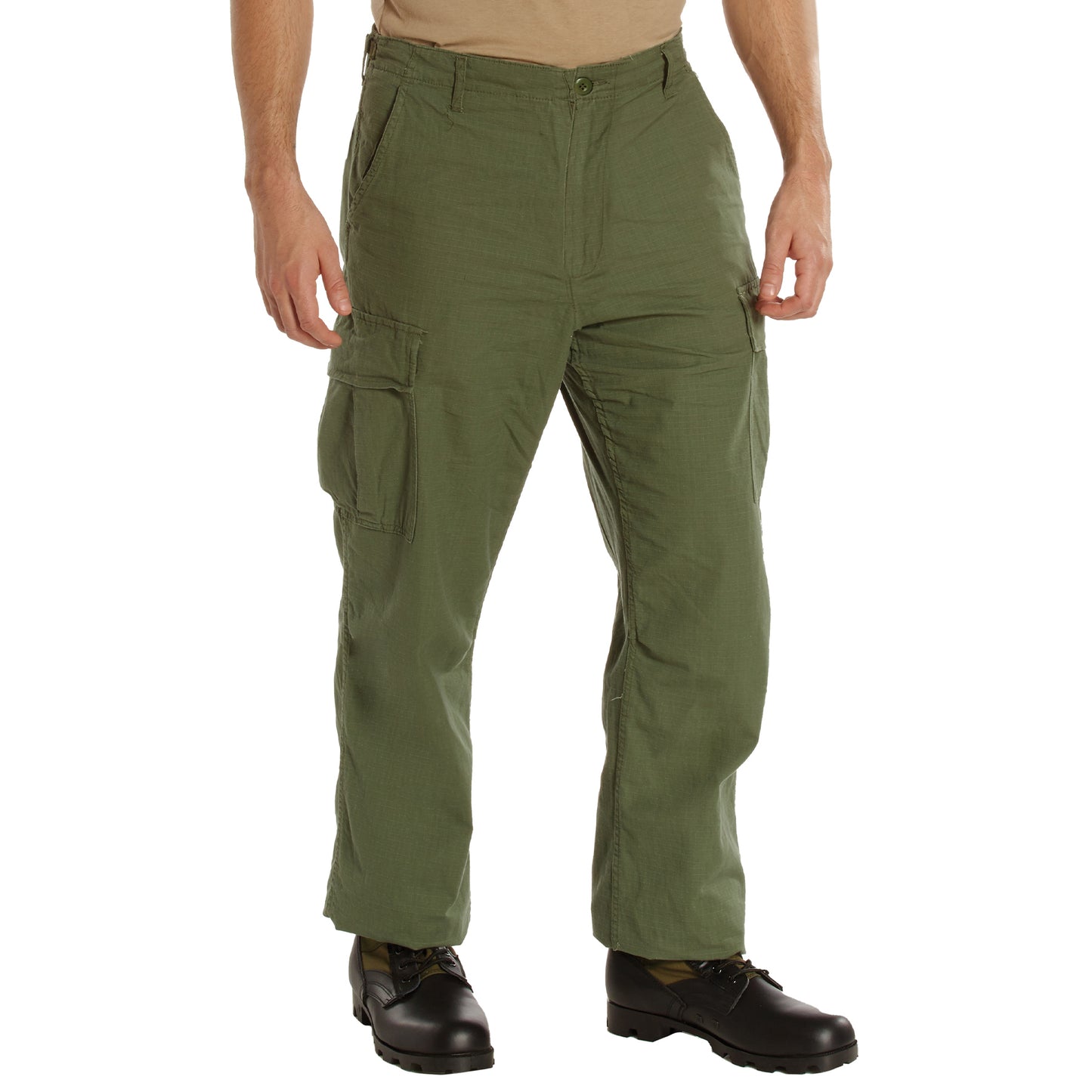 Vintage Vietnam Fatigue Cargo Pants Rip-Stop - Olive Drab 100% Cotton Rip-Stop