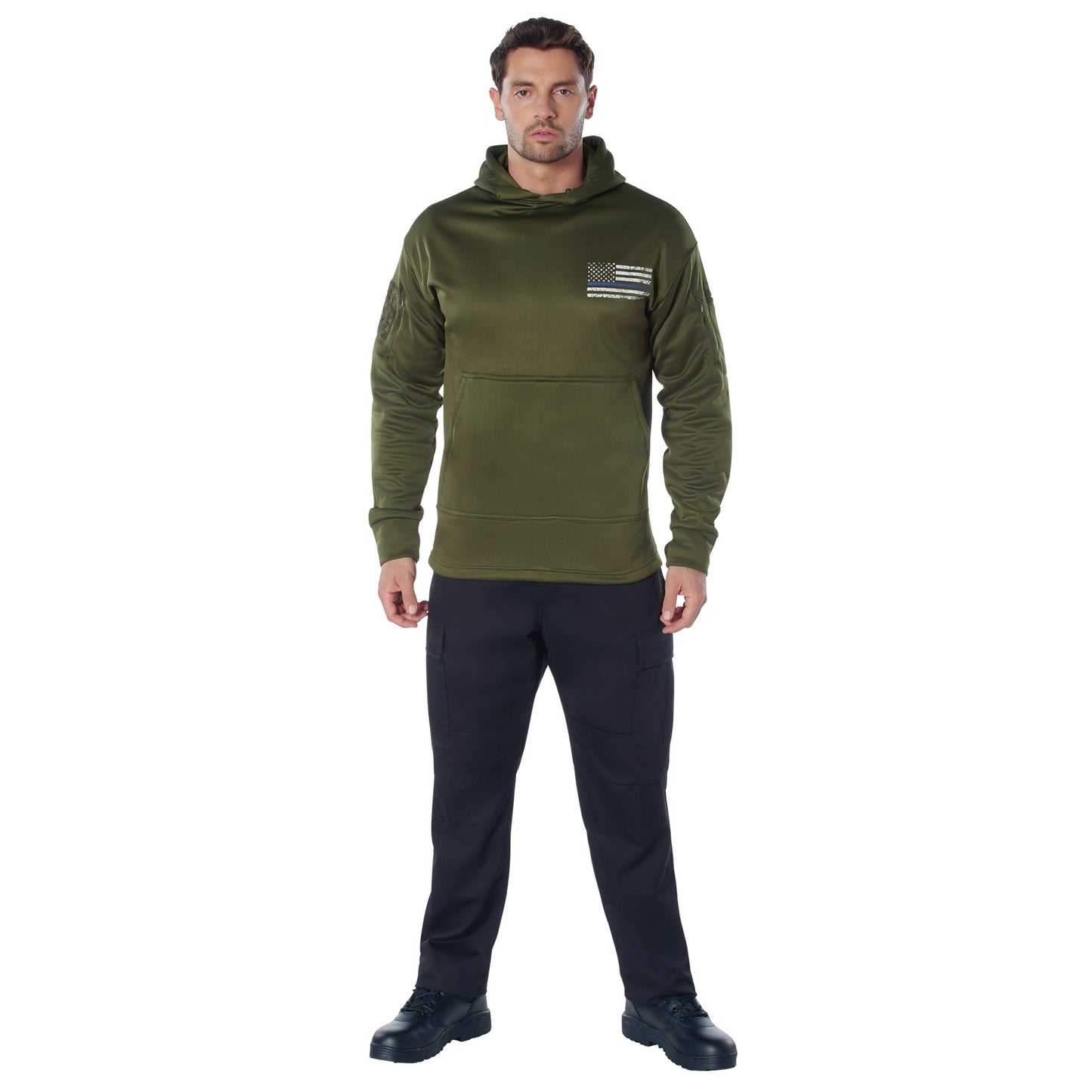 Olive Drab USA Flag Thin Blue Line Concealed Carry Hoodie Sweatshirt