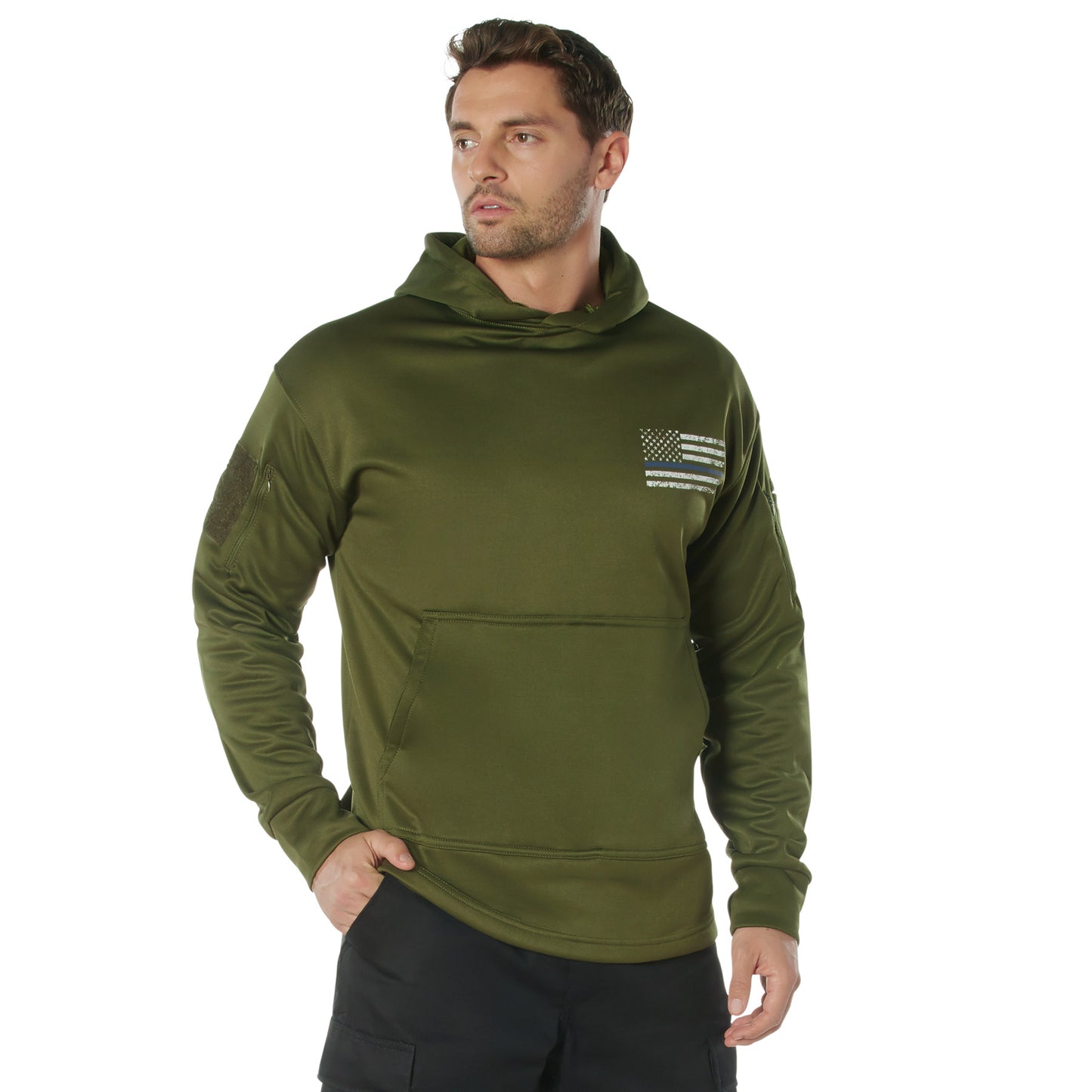 Olive Drab USA Flag Thin Blue Line Concealed Carry Hoodie Sweatshirt