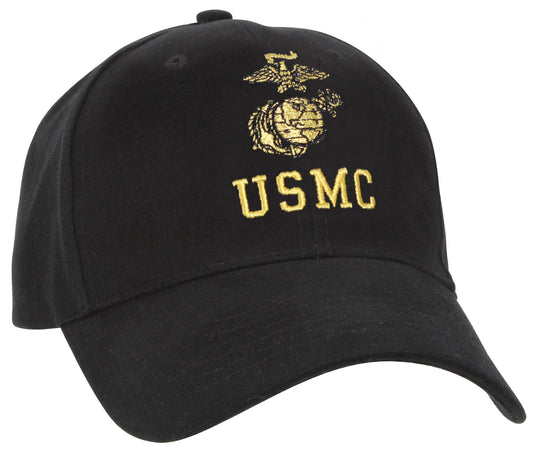 "USMC" Black Cap - Gold Logo And Insignia Baseball Hat