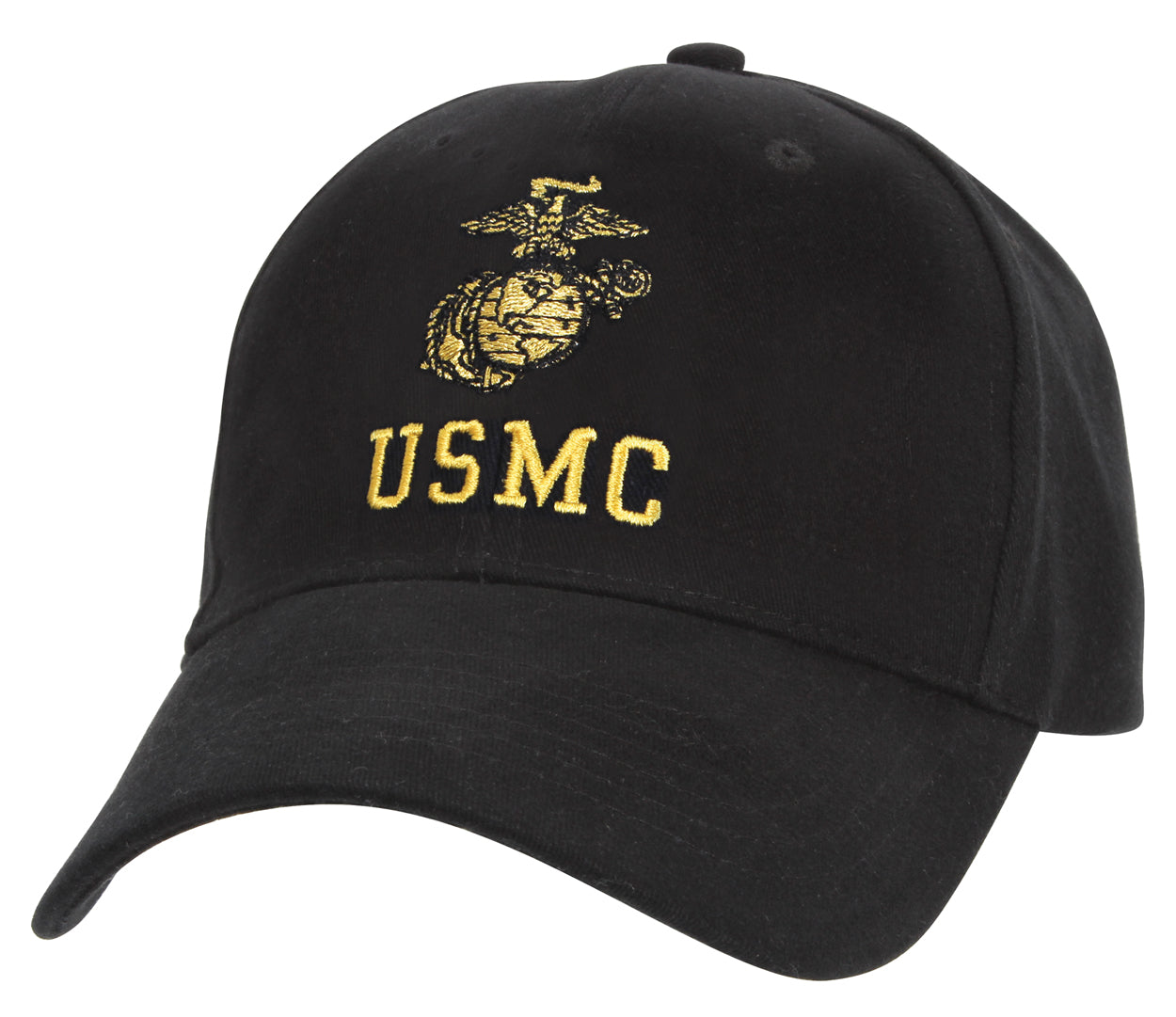 "USMC" Black Cap - Gold Logo And Insignia Baseball Hat