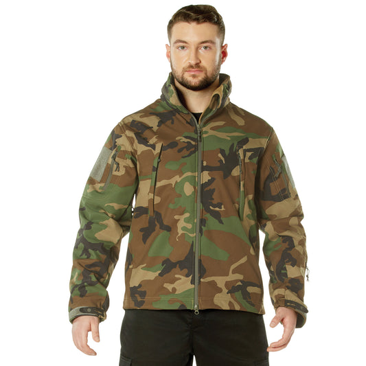 Men's Concealed Carry Water Resistant Soft Shell Tactical Jacket - Woodland Camo