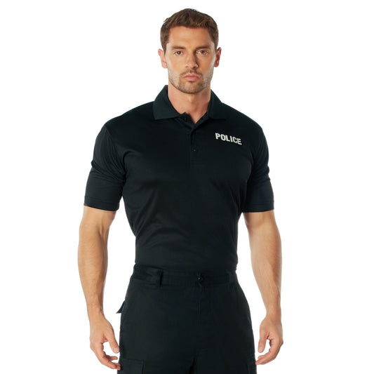 Black Moisture Wicking 'Police' Polo - Law Enforcement Collared Golf Shirt