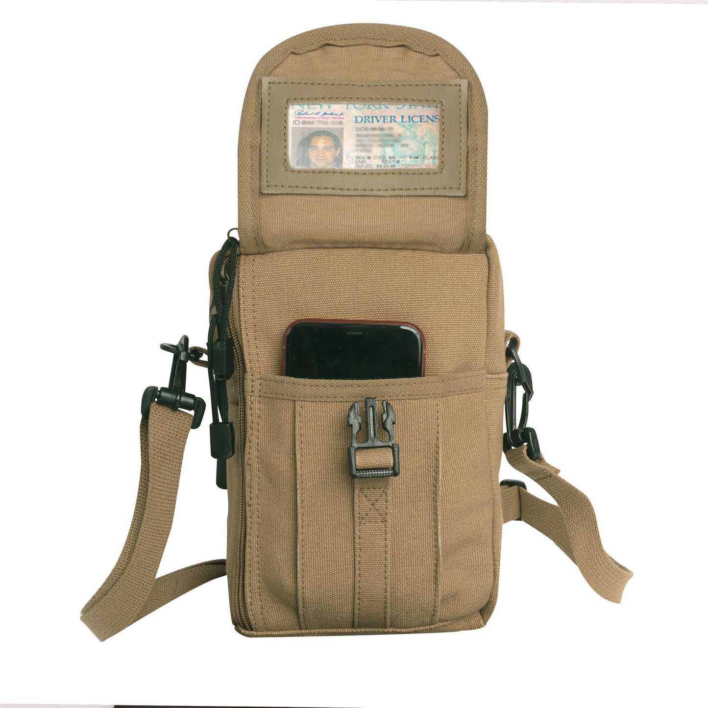 Coyote Brown Heavyweight Canvas Passport Travel Pouch Shoulder Bag 9"x7"x4"