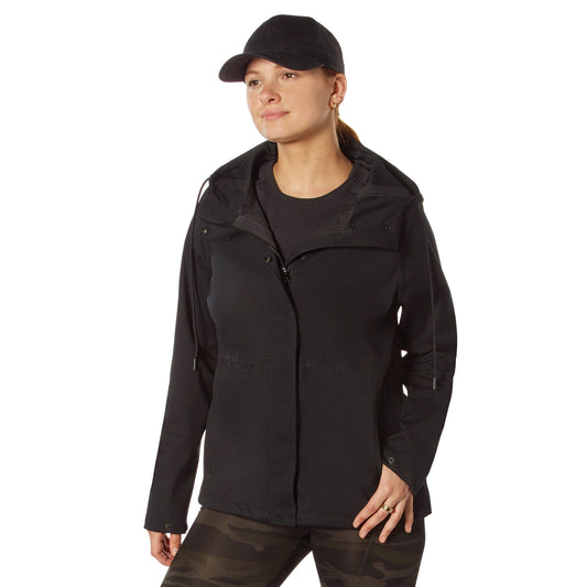 Women's Shadow Ops Black Waterproof Rain Jacket 100% Polyester Weatherproof Coat
