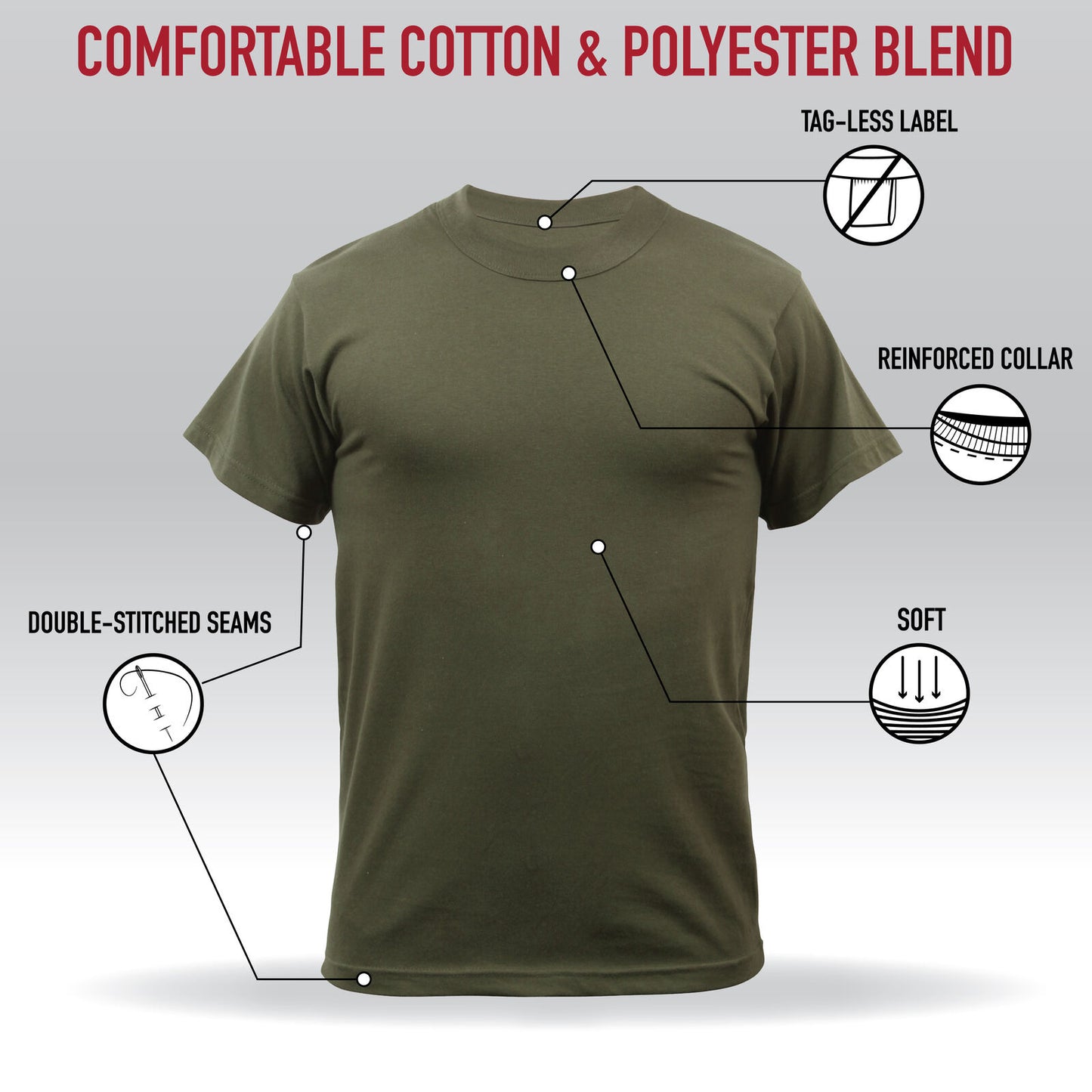 Navy Blue Standard Fit Men's T-Shirt Crew Neck Solid Color Poly Cotton Tee