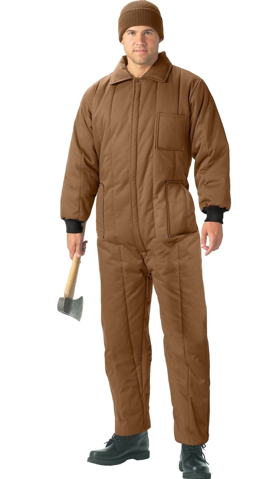 Coyote Brown Insulated Snowsuit Coverall - Rothco Full Zipper Winter Snow Suit