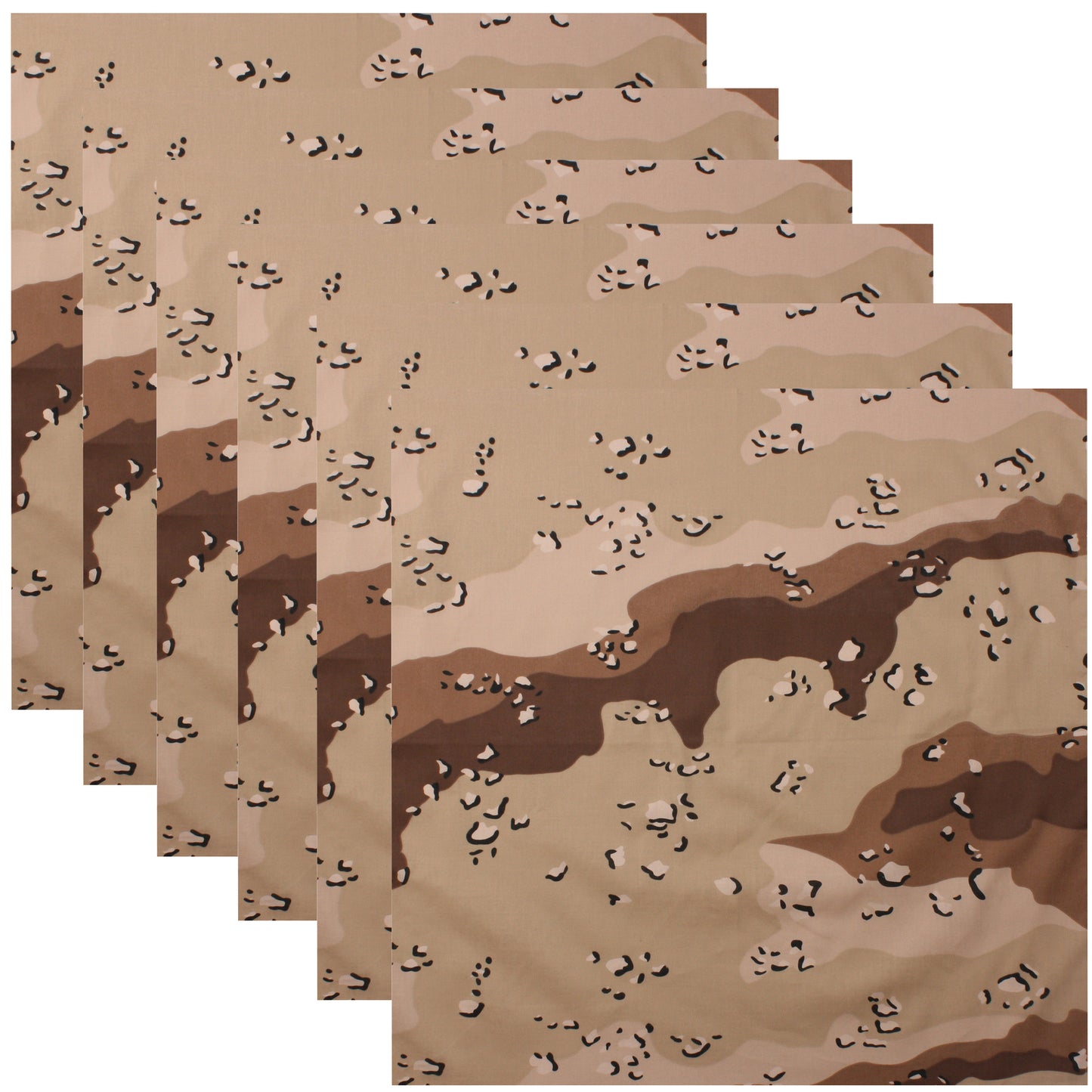 6-Color Desert Camo Bandana 6-Pack Face Mask Headband & Skull Cap 27"x27"