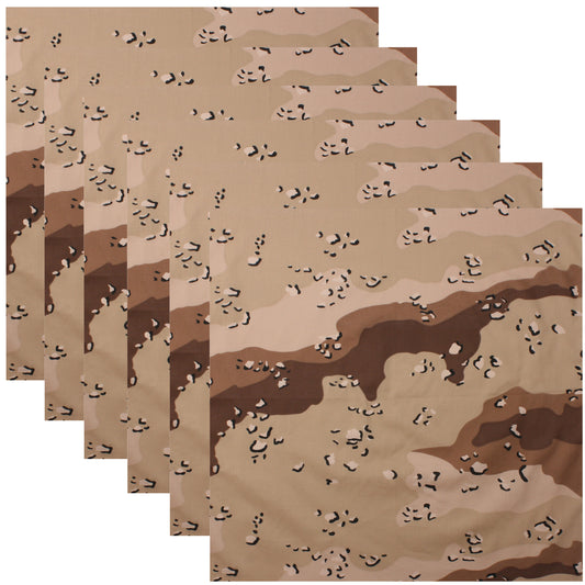 6-Color Desert Camo Bandana 6-Pack Face Mask Headband & Skull Cap 27"x27"
