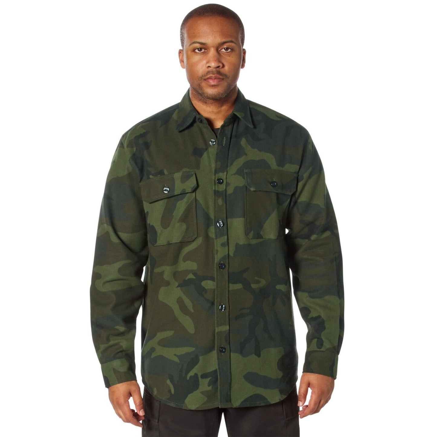 Midnight Camo Flannel Shirts Outdoor Long Sleeve Heavyweight Button-Down Top