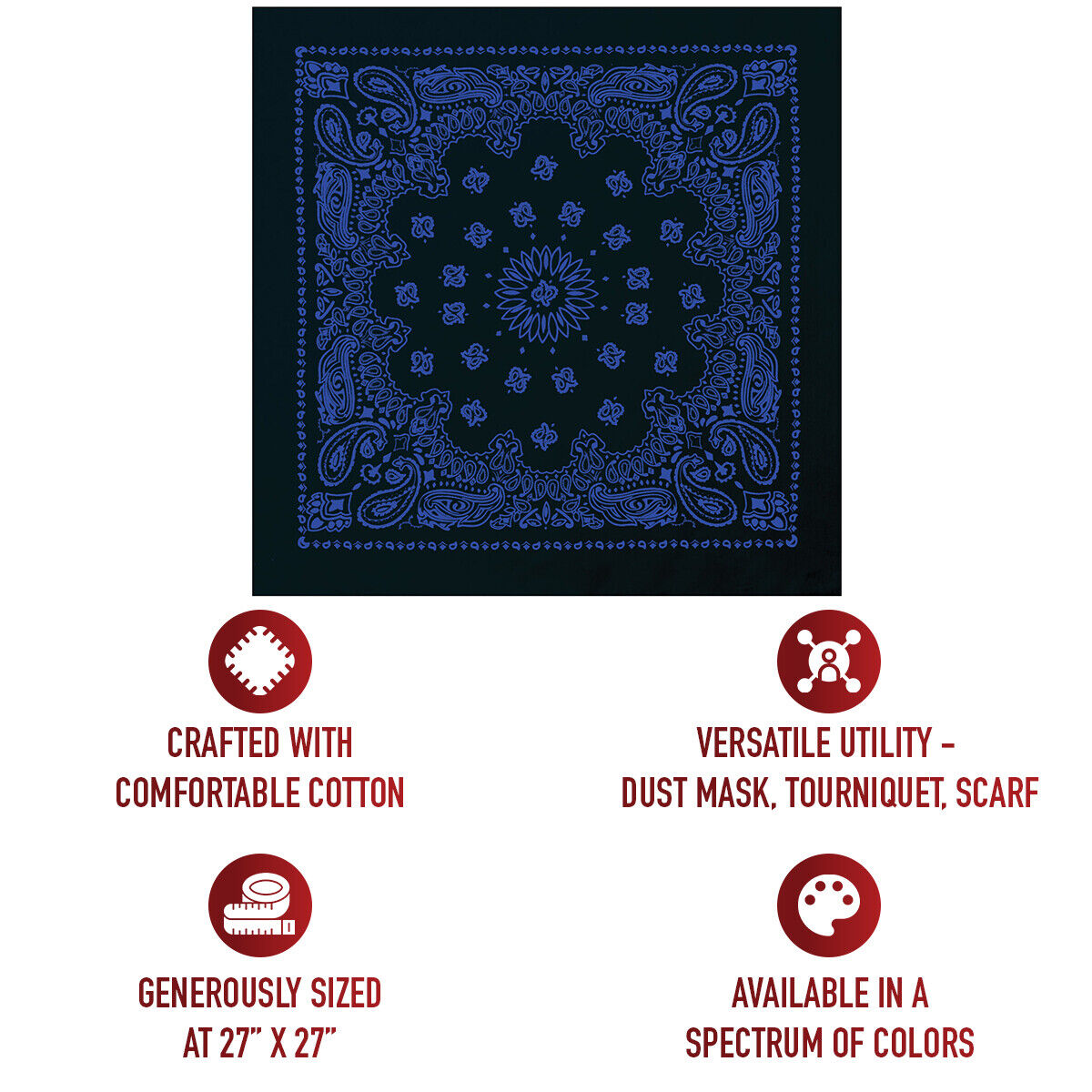 Black Blue Trainmen Paisley Bandana 6-Pack Extra Large Head & Face Wrap27"x27"
