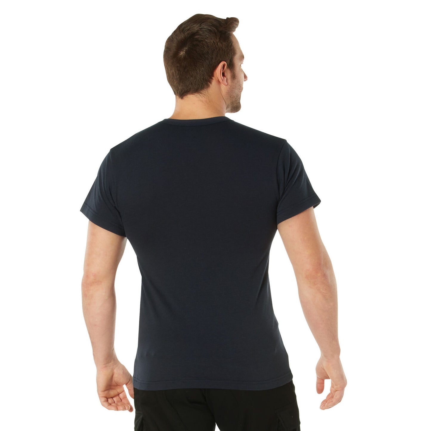 Navy Blue Standard Fit Men's T-Shirt Crew Neck Solid Color Poly Cotton Tee