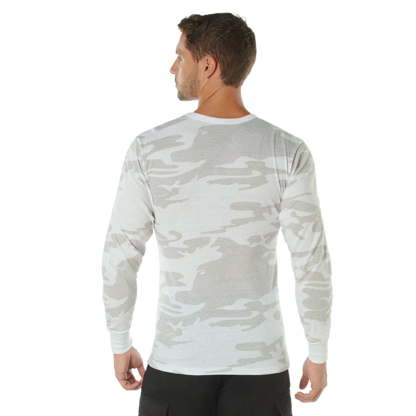 Men's White Camo Long Sleeve T-Shirt Soft Poly Cotton Blend Casual Tee