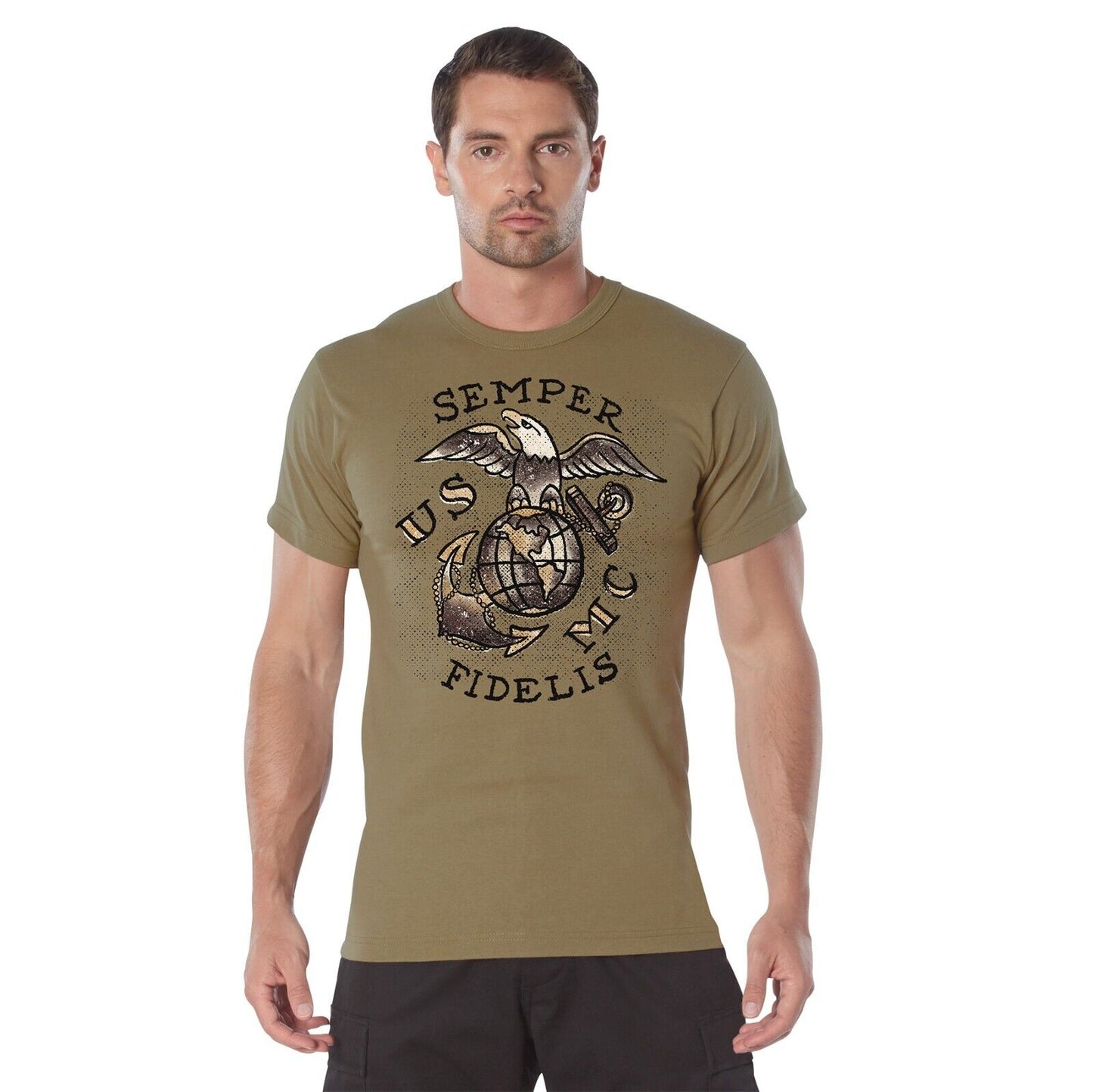 Men's USMC Semper Fidelis T-Shirt 100% Cotton Short-Sleeve Tee