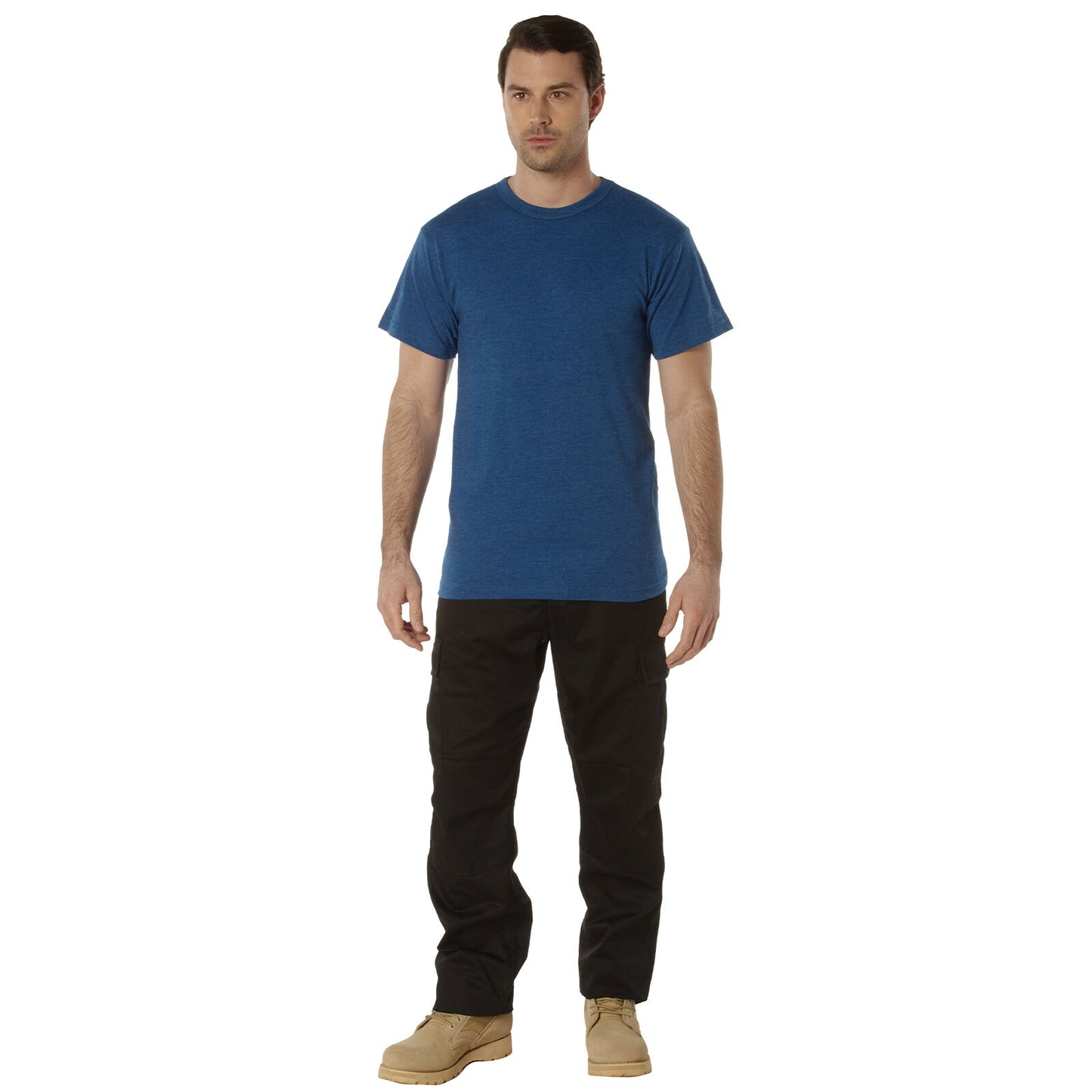 Men's Heather Blue Standard Fit T-Shirt Crew Neck Solid Color Poly Cotton Tee