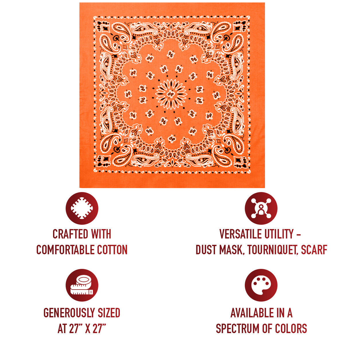 Orange Trainmen Paisley Bandana 6-Pack Extra Large Head & Face Wrap 27"x27"