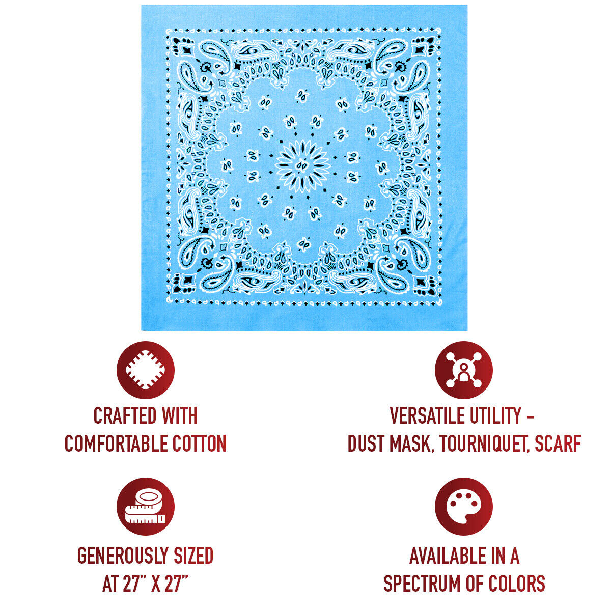 Light Blue Trainmen Paisley Bandana 6-Pack Extra Large Head & Face Wrap 27"x27"