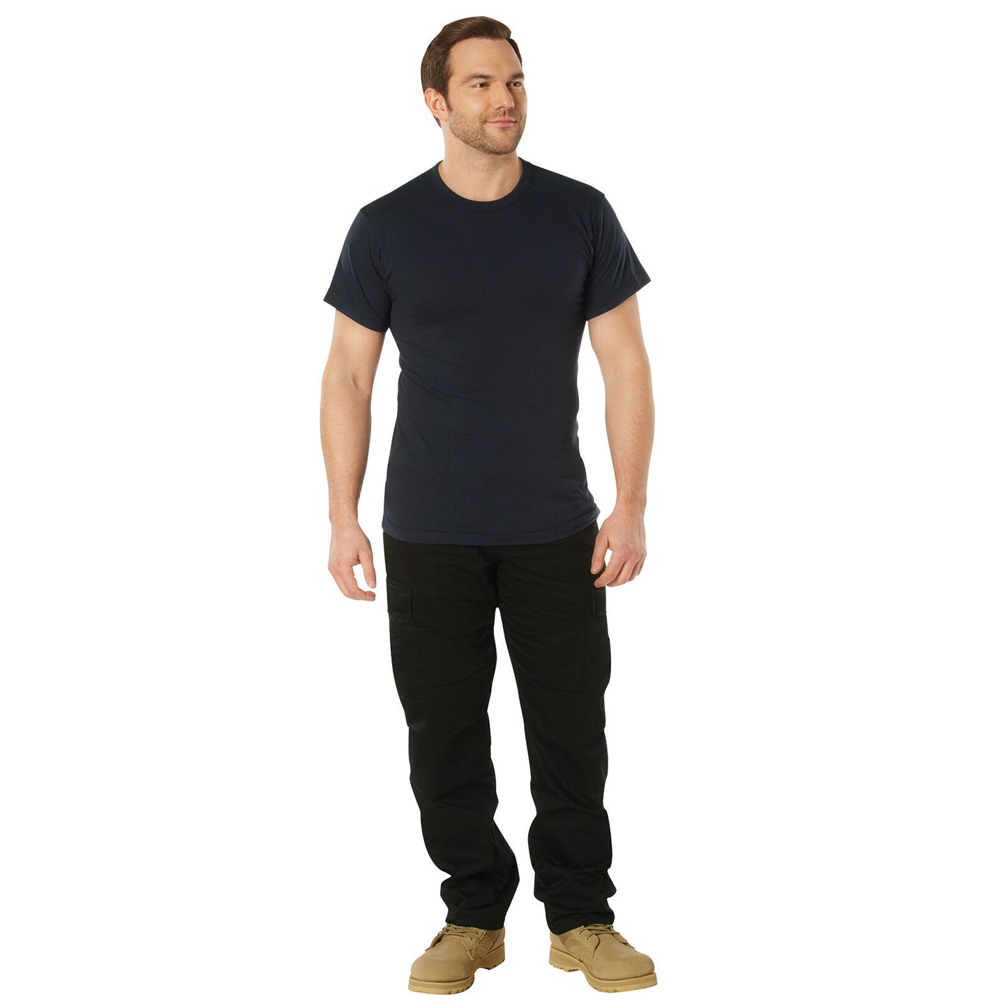 Navy Blue Standard Fit Men's T-Shirt Crew Neck Solid Color Poly Cotton Tee