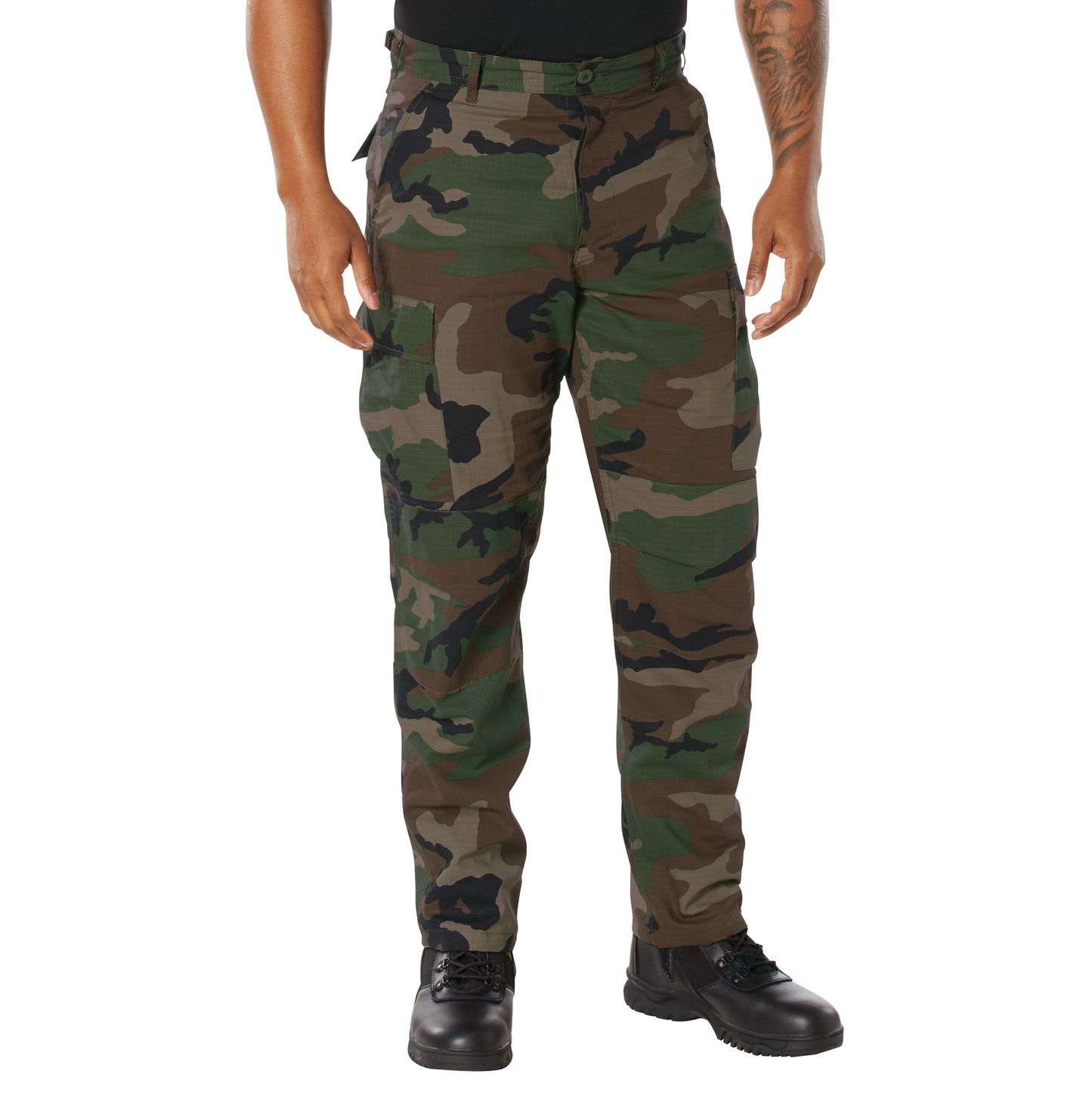 Mens Woodland Camouflage Rip-Stop Cotton BDU Cargo Pants