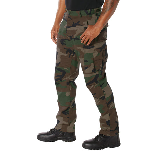 Mens Woodland Camouflage Rip-Stop Cotton BDU Cargo Pants