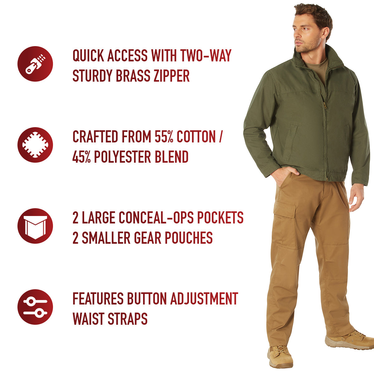 Men's Olive Drab Lightweight Tactical Concealed Carry Jacket by Rothco
