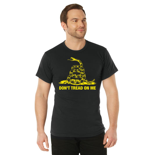 Don't Tread On Me T-Shirt Black & Gold Gadsen Flag Mens Short Sleeve Tee Shirts