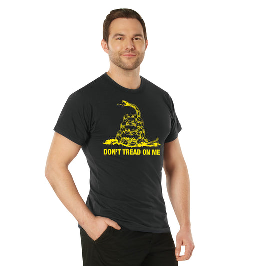 Don't Tread On Me T-Shirt Black & Gold Gadsen Flag Mens Short Sleeve Tee Shirts