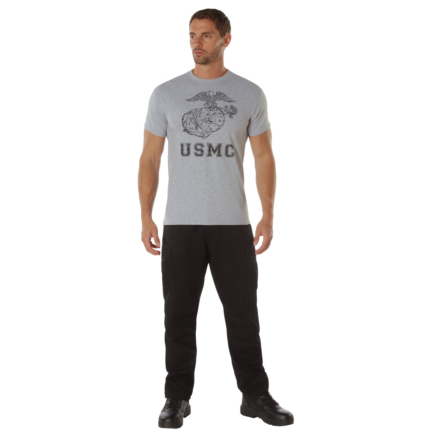 Vintage Style USMC Grey T-Shirt Mens Globe & Anchor Tee Shirt