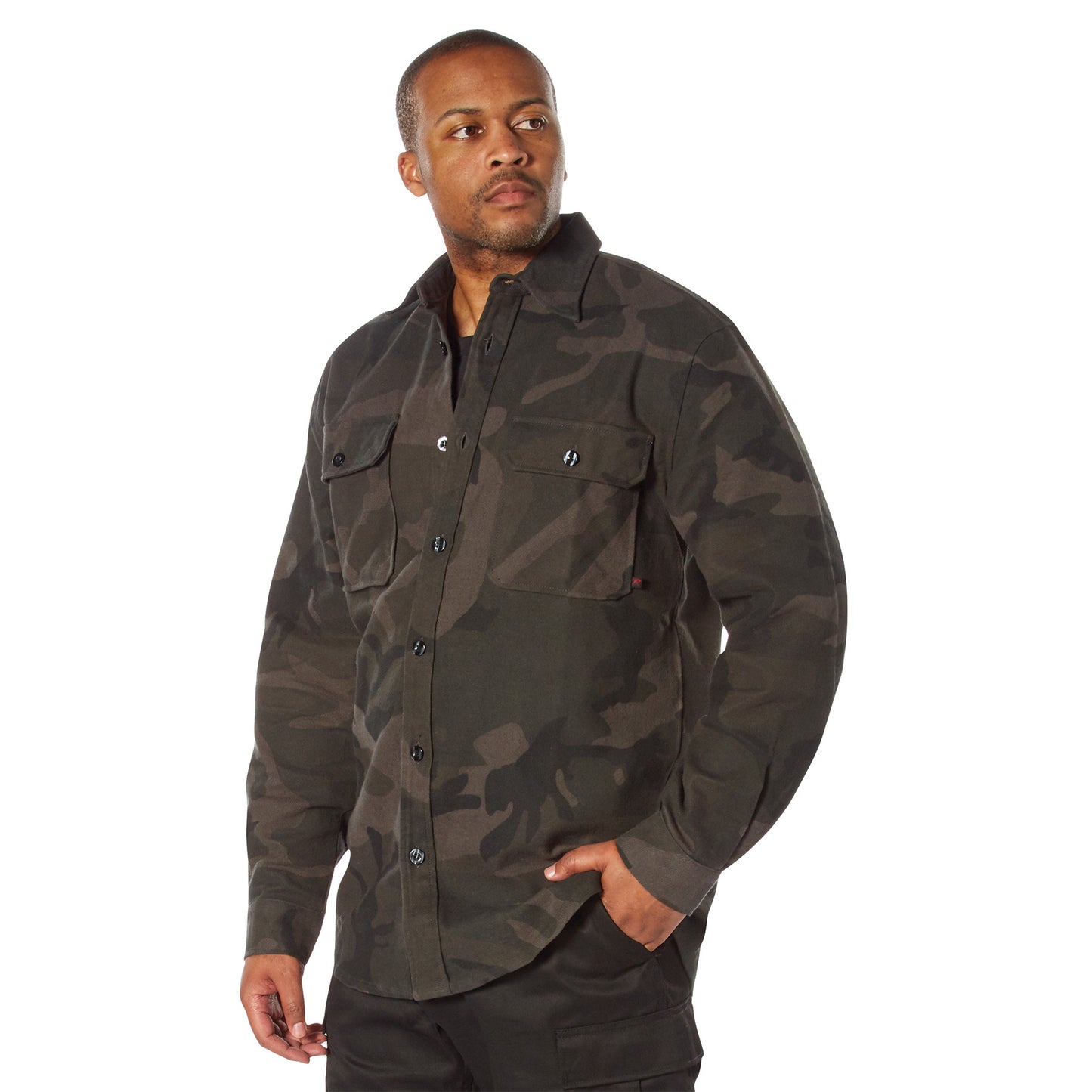 Midnight Camo Flannel Shirts Outdoor Long Sleeve Heavyweight Button-Down Top
