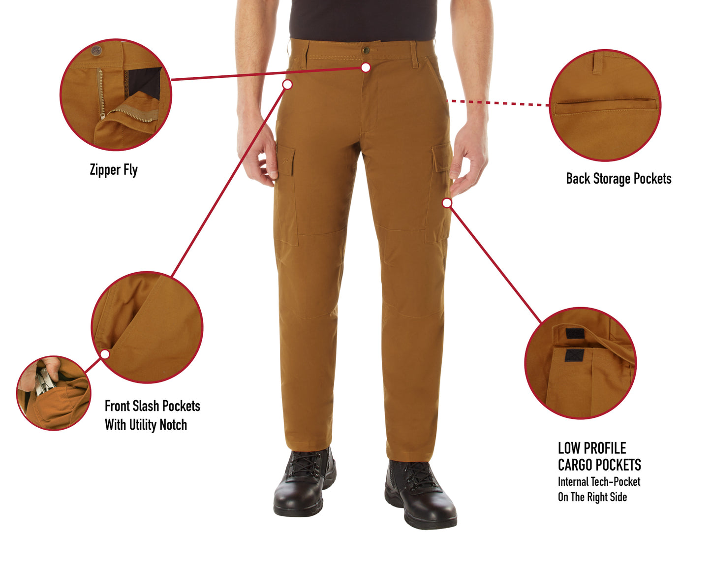 Men's Active Flex Fleece Lined Canvas Work Pants in Black or Work Brown