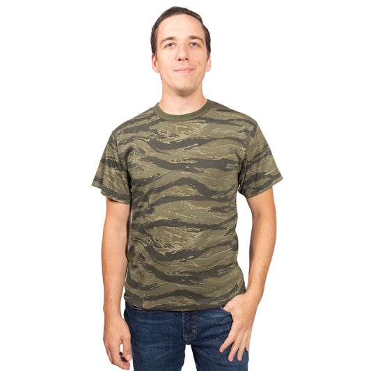 Men's Tiger Stripe Vintage Camo Short Sleeve T-Shirt Adult Poly/Cotton Army Tee