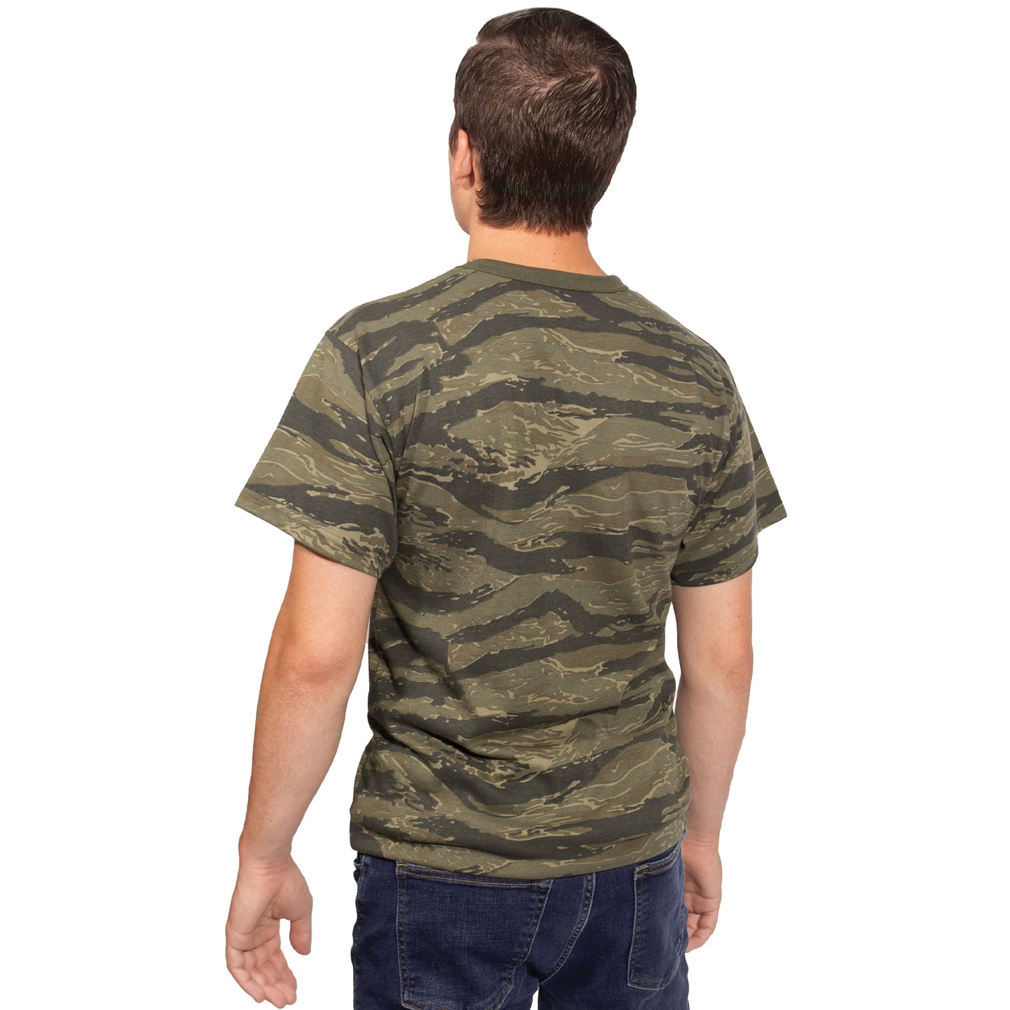 Men's Tiger Stripe Vintage Camo Short Sleeve T-Shirt Adult Poly/Cotton Army Tee