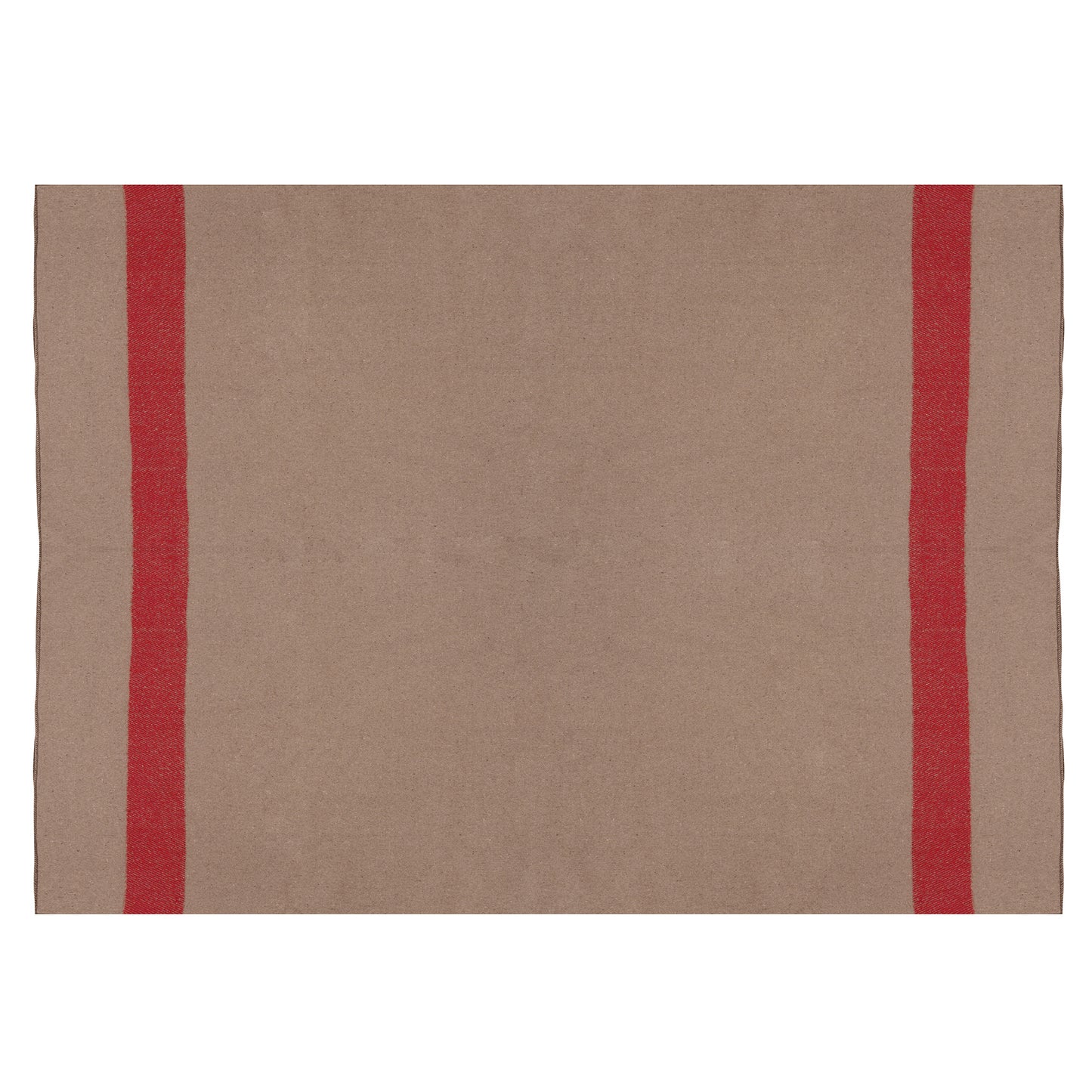 Swiss Style Wool Blanket Tan w/ Red Strip 62" x 80" Warm Fire Retardant Blankets
