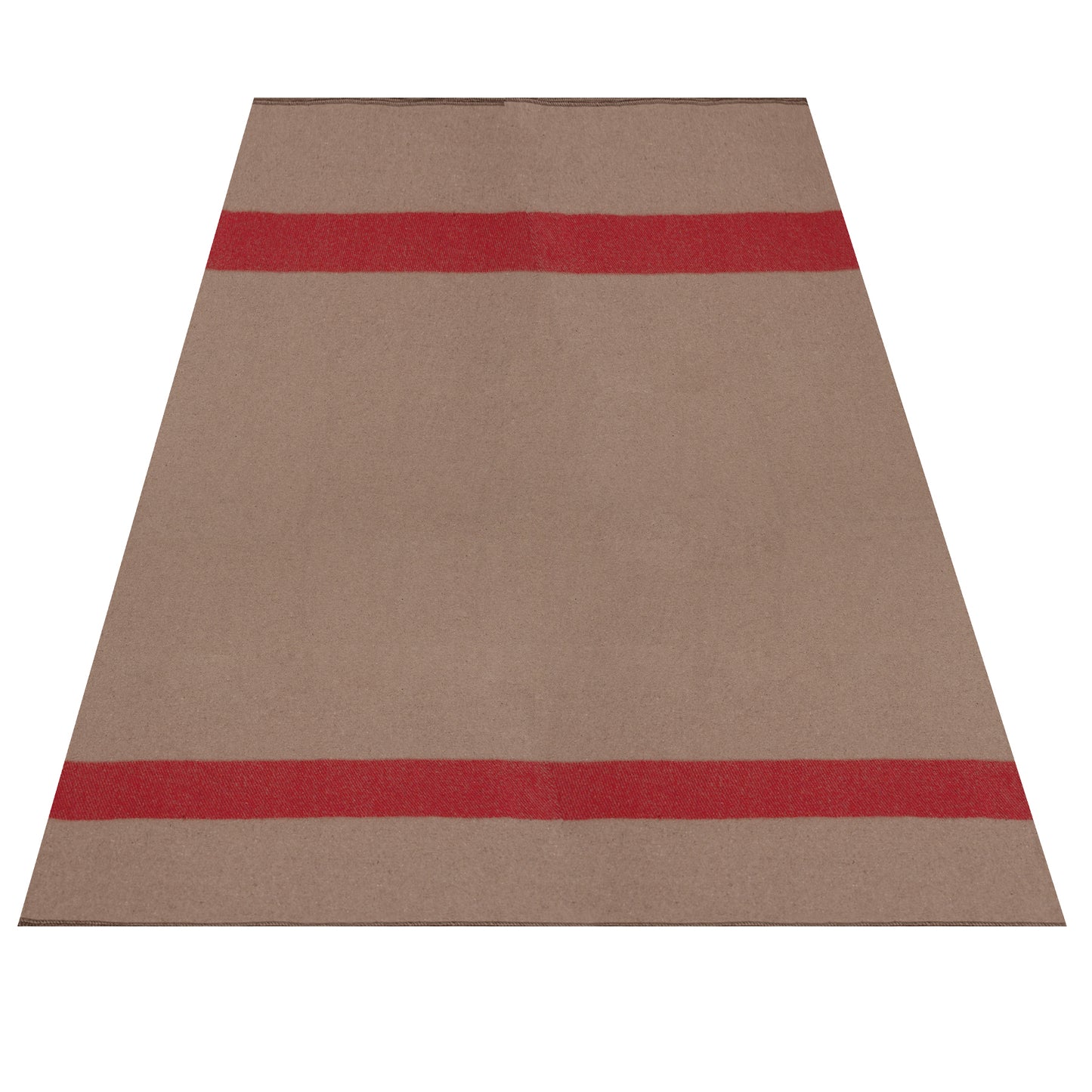 Swiss Style Wool Blanket Tan w/ Red Strip 62" x 80" Warm Fire Retardant Blankets
