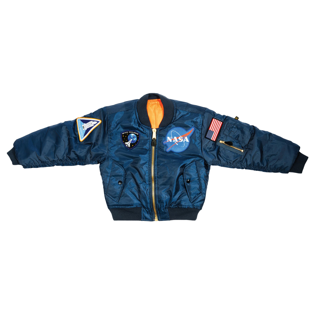 Rothco Kids Navy Blue MA-1 Reversible Flight Jacket With NASA Patches
