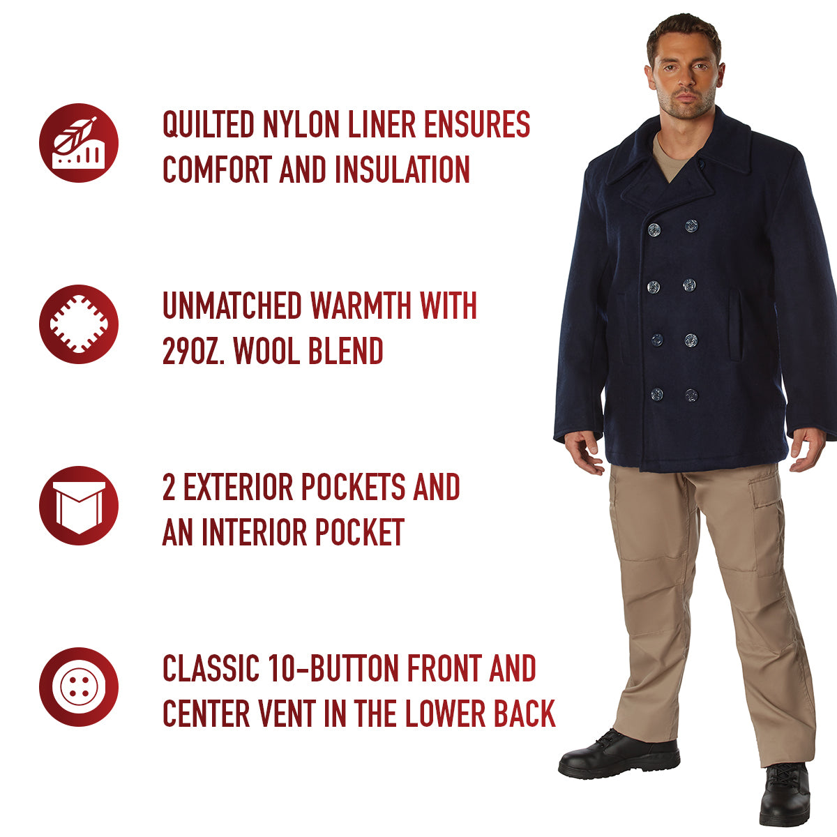 US Navy Type Black Or Navy Blue Wool Blend Peacoat