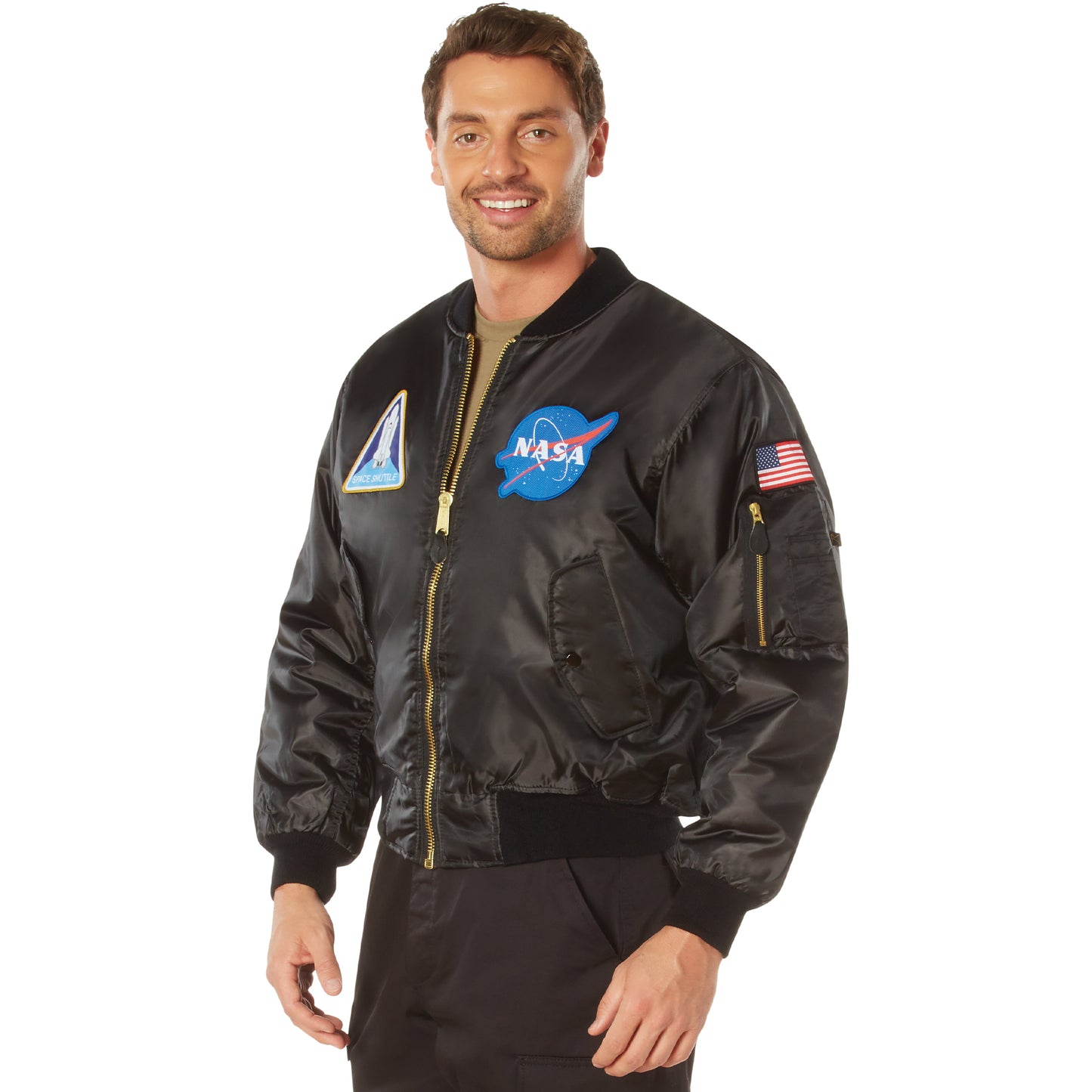 Reversible MA-1 Flight Jacket in Black With NASA Patches