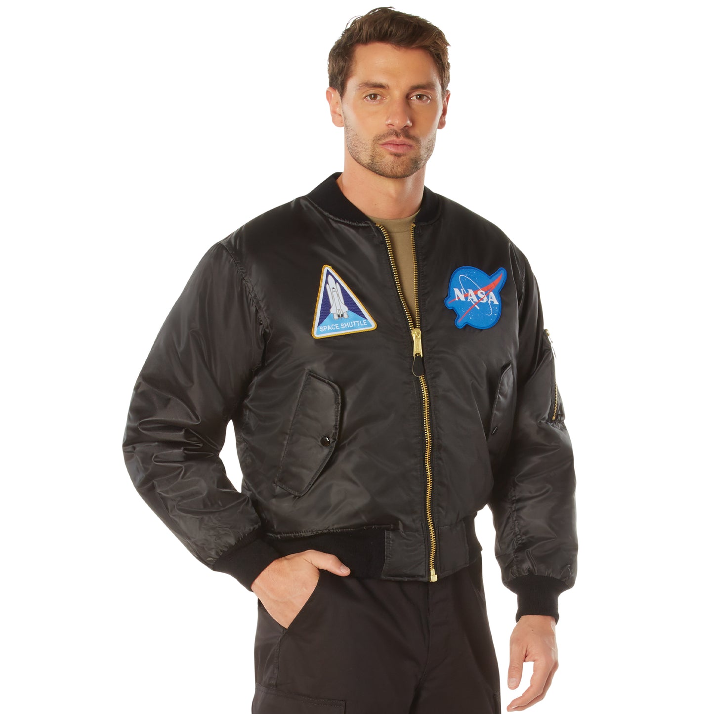 Reversible MA-1 Flight Jacket in Black With NASA Patches